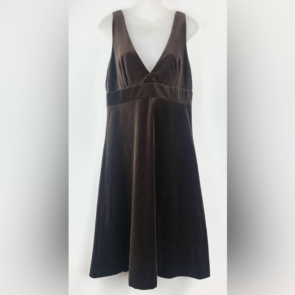 JCREW Women’s Brown Soft Velvet V Neck Sleeveless Dress back Zip - Size 10
